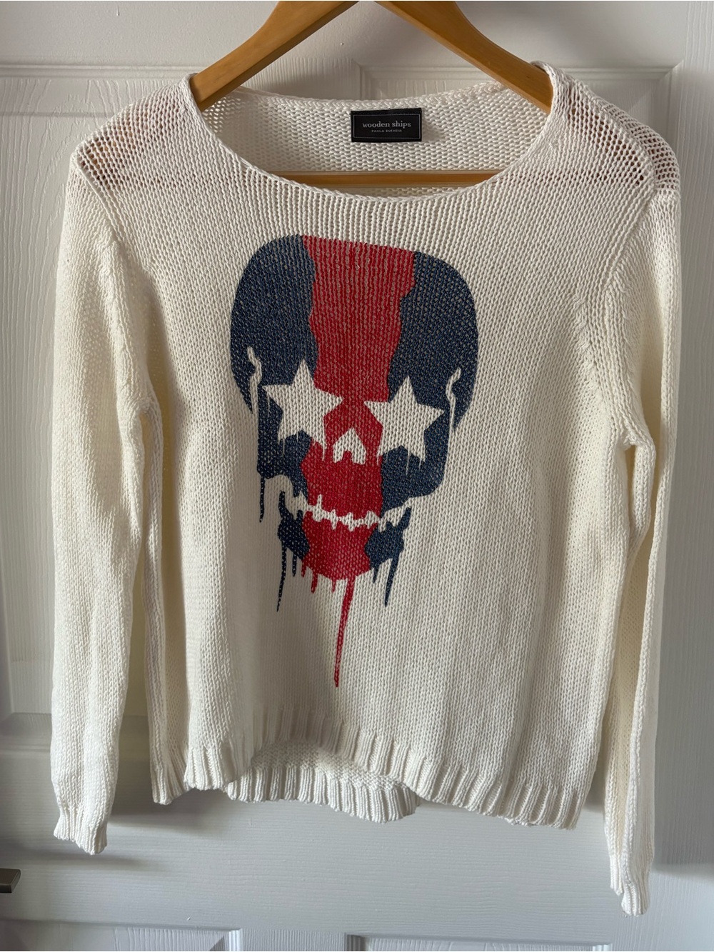 Wooden Ships Paola Buendia Skull Star Graphic Open Knit Sweater Size S